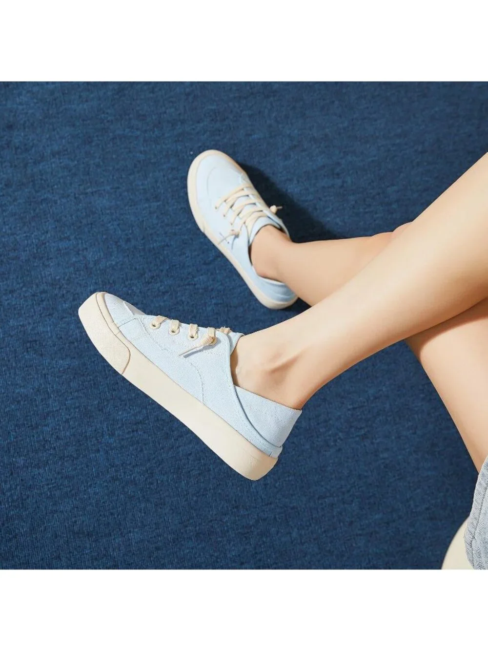 Women's Baby Blue Round Toe Solid Non Slip Fashion Slip on Loafer Sneaker Shoes